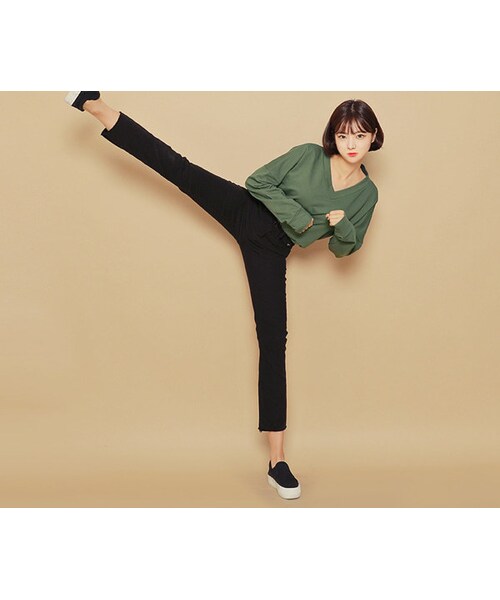 HOTPING（ホッピン）の「裏起毛ストレートフィット魔法パンツ（その他パンツ・レディース・アイボリー/ブラック・S/M/L/XL/XXL/XXXL）」の2枚目の写真