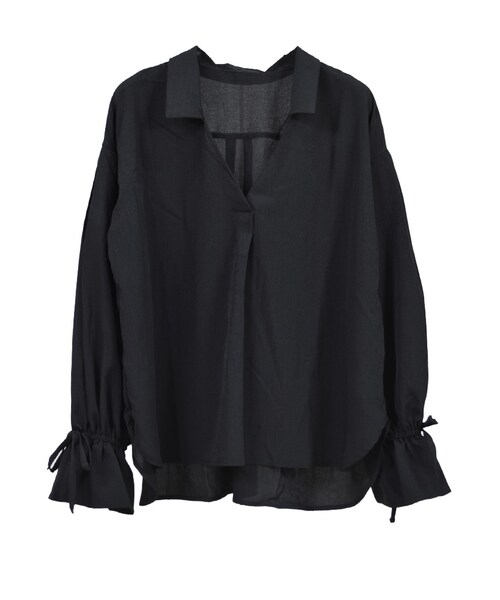 STYLEBLOCK（スタイルブロック）の「リボンボリュームスリーブスキッパーブラウス（シャツ/ブラウス・レディース・ホワイト/ライトベージュ/イエロー/ピンク/ブラック・M）」の3枚目の写真