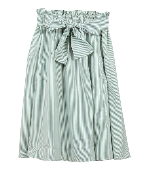 STYLEBLOCK（スタイルブロック）の「先染めストライプボリュームフレアスカート（スカート・レディース・サックスブルー/ラベンダー/レッド/グリーン/ブルー/ネイビー・M）」の2枚目の写真