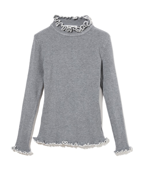 GRL（グレイル）の「配色パイピングフリルリブニットトップス（ニット/セーター・レディース・ブラック/ピンク/グレー/オフホワイト・M）」の4枚目の写真