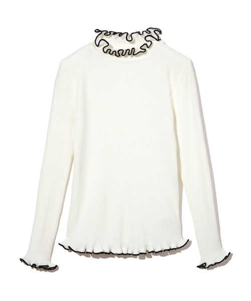 GRL（グレイル）の「配色パイピングフリルリブニットトップス（ニット/セーター・レディース・ブラック/ピンク/グレー/オフホワイト・M）」の3枚目の写真