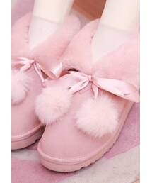 Bobon21 | ボンボン付きショートムートンブーツ-全２色-(ブーツ)