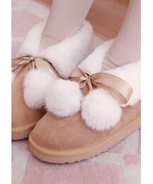 Bobon21 | ボンボン付きショートムートンブーツ-全２色-(ブーツ)