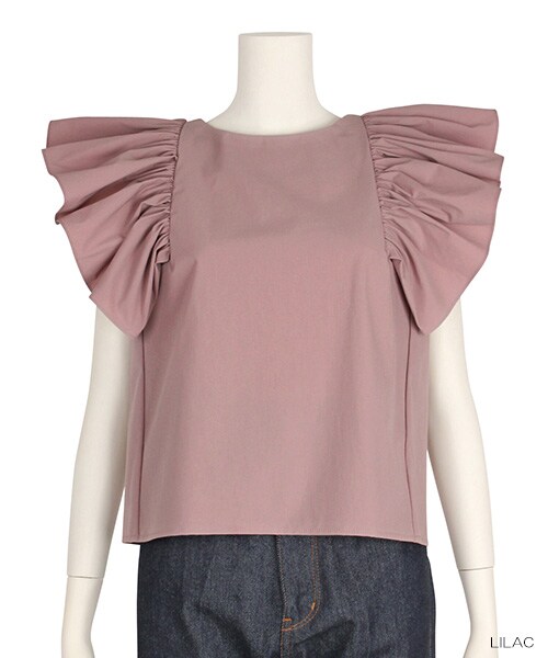 RANDA（ランダ）の「WEB STORE先行予約/2018SS新作/ボリュームラッフルブラウス/BB0905/L4[0101]（トップス・レディース・チェック/ブラック/グリーン/ライラック・FREE）」の4枚目の写真