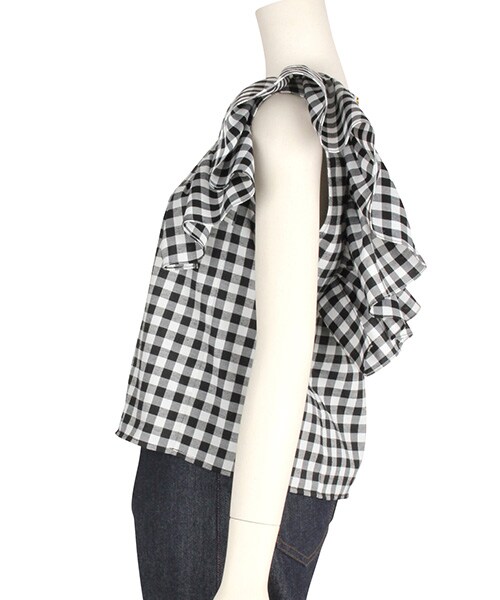 RANDA（ランダ）の「WEB STORE先行予約/2018SS新作/ボリュームラッフルブラウス/BB0905/L4[0101]（トップス・レディース・チェック/ブラック/グリーン/ライラック・FREE）」の5枚目の写真