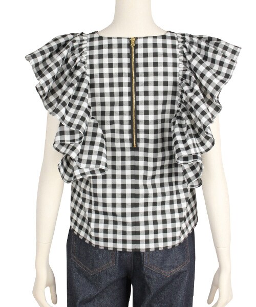 RANDA（ランダ）の「WEB STORE先行予約/2018SS新作/ボリュームラッフルブラウス/BB0905/L4[0101]（トップス・レディース・チェック/ブラック/グリーン/ライラック・FREE）」の6枚目の写真
