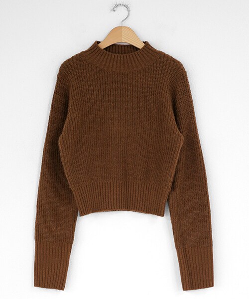 DHOLIC（ディーホリック）の「クロップドハーフネックニット（ニット/セーター・レディース・ホワイト/ブラウン/ピンク/ブラック・FREE）」の3枚目の写真