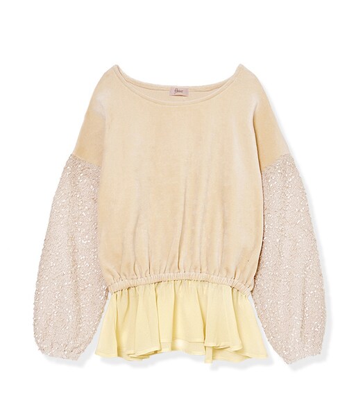 flower(フラワー)の「velour mix top ~ベロアミックストップ(Tシャツ/カットソー・レディース・navy/beige・FREE)」の2枚目の写真