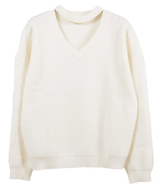 STYLEBLOCK（スタイルブロック）の「チョーカー付きVネックニット（ニット/セーター・レディース・ブルー系/オフホワイト/ピンク/キャメル・FREE）」の2枚目の写真