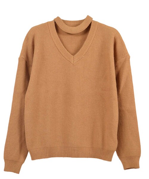 STYLEBLOCK（スタイルブロック）の「チョーカー付きVネックニット（ニット/セーター・レディース・ブルー系/オフホワイト/ピンク/キャメル・FREE）」の4枚目の写真