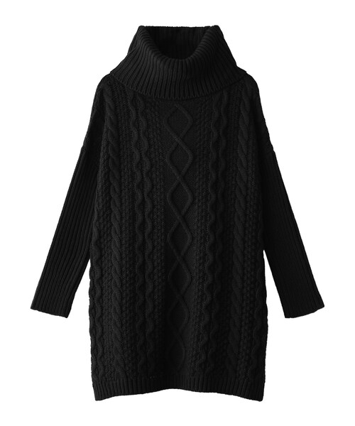 GRL(グレイル)の「サイドスリットオフタートルケーブルニットワンピース(ワンピース・レディース・ブラック/ブラウン/グリーン/ネイビー/グレー/ボルドー/ベージュ/キャメル/オフホワイト・F)」の1枚目の写真