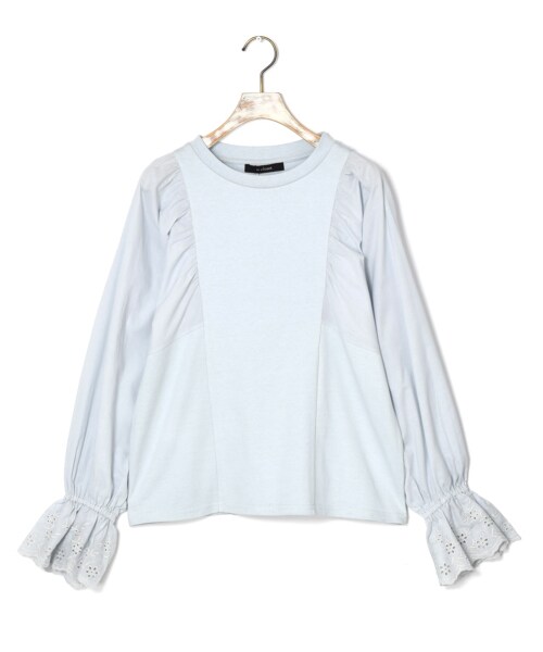 w closet（ダブルクローゼット）の「【S/S】異素材袖スワトー刺繍プルオーバー（トップス・レディース・オフホワイト/ピンク/サックス/ブラック・FREE）」の3枚目の写真