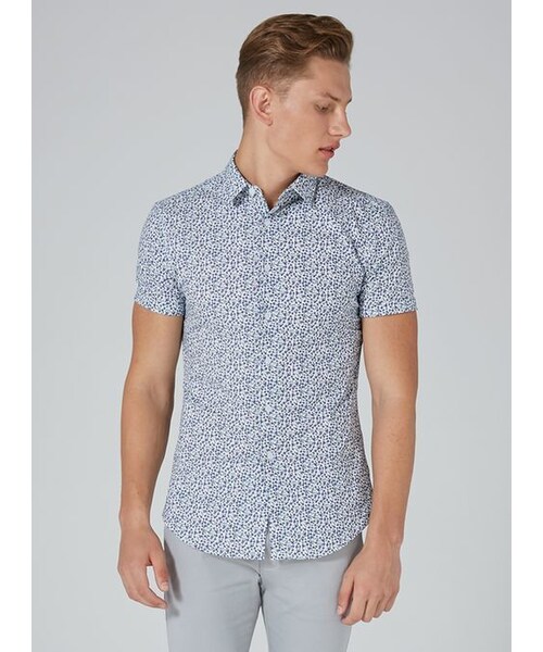 Topman,White And Blue Floral Muscle Fit 