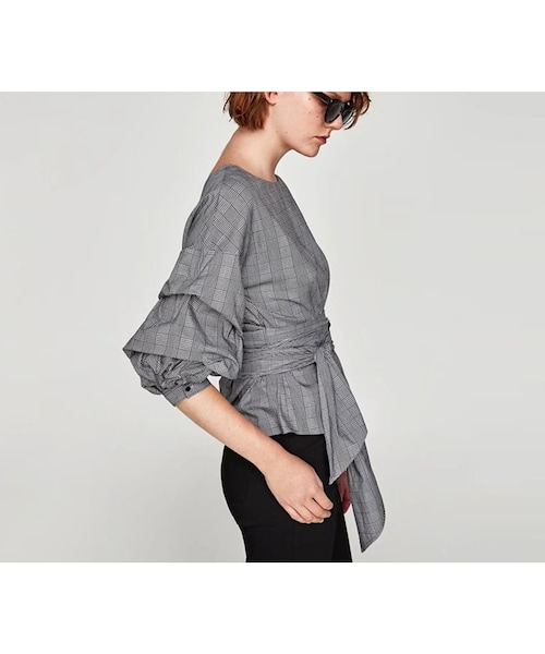 ZARA（ザラ）の「グレン チェック ブラウス コーデ ボリュームスリーブ（シャツ/ブラウス・レディース・その他）」の2枚目の写真
