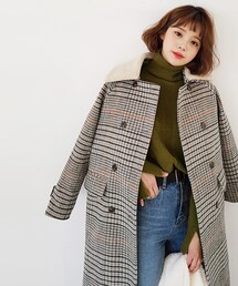 DHOLIC | ボアカラーチェックダブルコート(その他アウター)