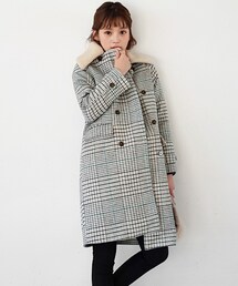 DHOLIC | ボアカラーチェックダブルコート(その他アウター)