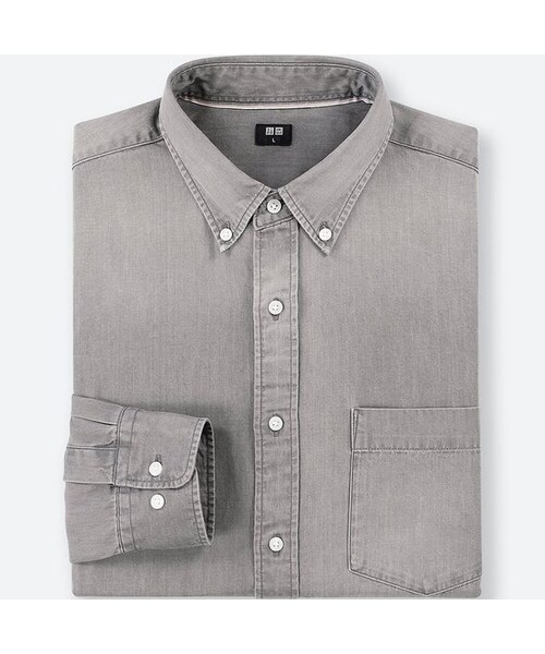 UNIQLO（ユニクロ）の「デニムシャツ（長袖）（シャツ/ブラウス・メンズ・GRAY 05/BLUE 67/BLUE 63・M/L/S/XXL/XL/XS/4XL/3XL）」の2枚目の写真