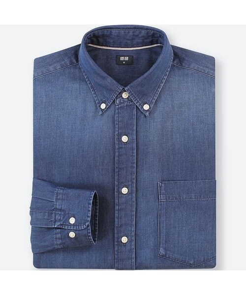 UNIQLO（ユニクロ）の「デニムシャツ（長袖）（シャツ/ブラウス・メンズ・GRAY 05/BLUE 67/BLUE 63・M/L/S/XXL/XL/XS/4XL/3XL）」の3枚目の写真
