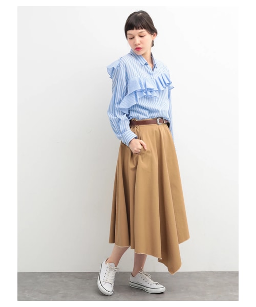 YECCA VECCA（イェッカヴェッカ）の「【先行予約】裾カットオフアシメスカート（スカート・ライトベージュ/キャメル/ネイビー・F）」の2枚目の写真