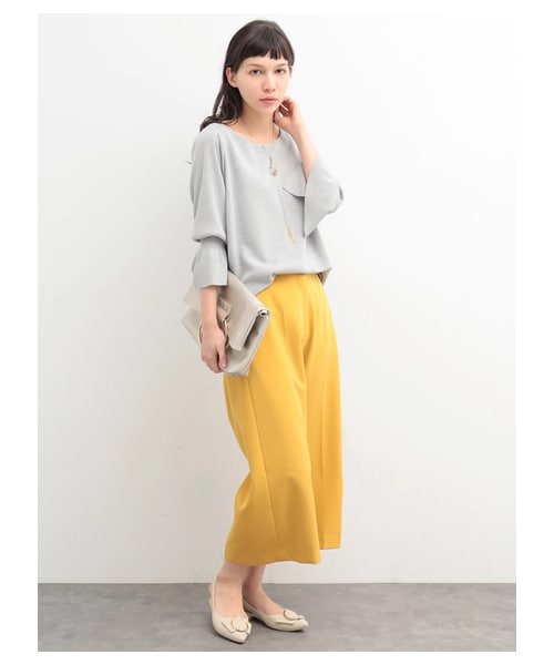 YECCA VECCA(イェッカヴェッカ)の「【先行予約】P.ミラノリブ袖シャーリングニット(トップス・アイボリー/ライトグレー/ピンク/ボーダー・F)」の2枚目の写真