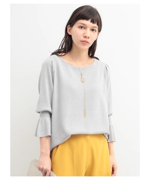 YECCA VECCA(イェッカヴェッカ)の「【先行予約】P.ミラノリブ袖シャーリングニット(トップス・アイボリー/ライトグレー/ピンク/ボーダー・F)」の1枚目の写真