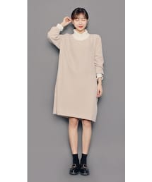 HOTPING | サイドスリットフリルネックリブワンピース(ワンピース)