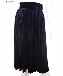 Bobon21 | ベルト付きプリーツベロアスカート-全２色-(スカート)
