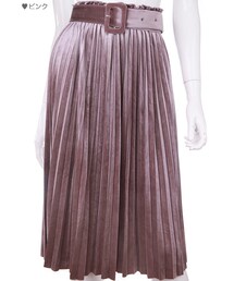 Bobon21 | ベルト付きプリーツベロアスカート-全２色-(スカート)