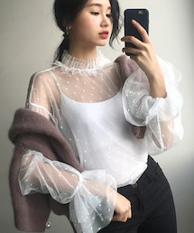 DHOLIC | フリルヘムドットシアーブラウス(シャツ/ブラウス)