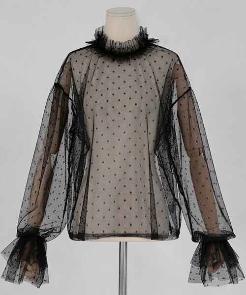 DHOLIC（ディーホリック）の「フリルヘムドットシアーブラウス（シャツ/ブラウス・レディース・ホワイト/ブラック・FREE）」の2枚目の写真