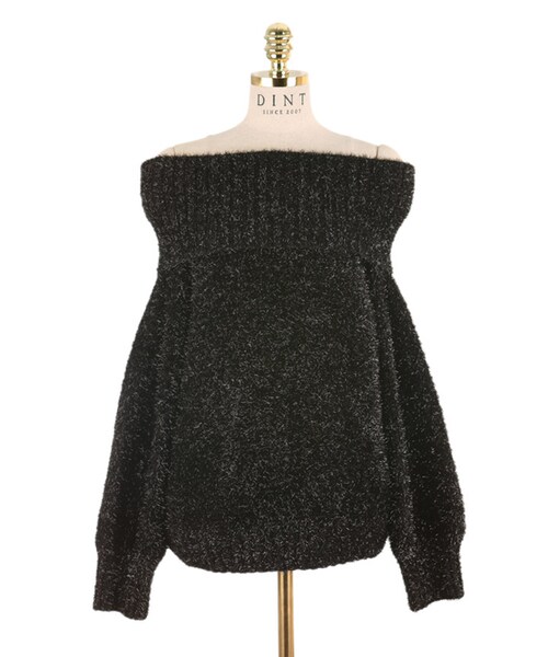 DINT（ディント）の「ロック光沢オープンニットトップ（ニット/セーター・レディース・Other/Beige/Black・one(44~66size)）」の2枚目の写真