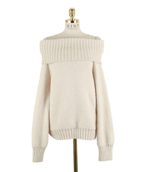 DINT（ディント）の「ロック光沢オープンニットトップ（ニット/セーター・レディース・Other/Beige/Black・one(44~66size)）」の4枚目の写真