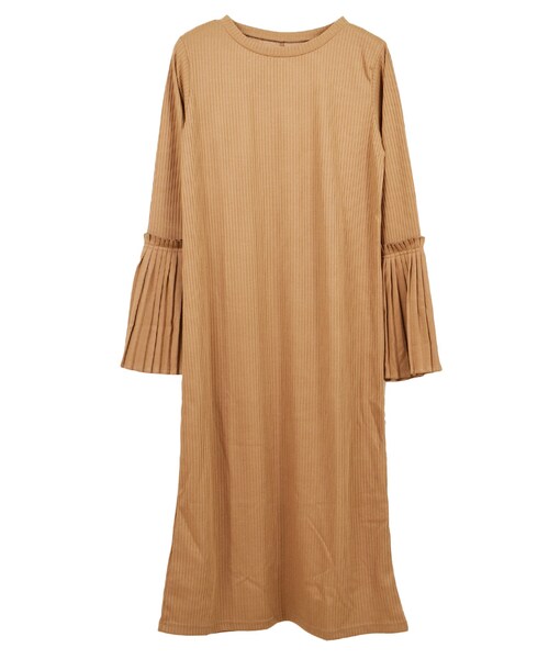 STYLEBLOCK（スタイルブロック）の「ワイドリブプリーツスリーブワンピース（ワンピース・レディース・アイボリー/イエロー/ベージュ/ブラック・M）」の3枚目の写真