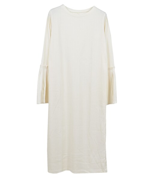 STYLEBLOCK（スタイルブロック）の「ワイドリブプリーツスリーブワンピース（ワンピース・レディース・アイボリー/イエロー/ベージュ/ブラック・M）」の2枚目の写真