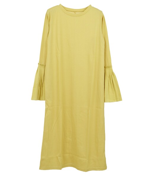 STYLEBLOCK（スタイルブロック）の「ワイドリブプリーツスリーブワンピース（ワンピース・レディース・アイボリー/イエロー/ベージュ/ブラック・M）」の4枚目の写真