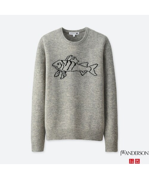 UNIQLO（ユニクロ）の「ラムジャカードクルーネックセーター（長袖）（ニット/セーター・メンズ・BLACK 09/GRAY 03・XS）」の2枚目の写真