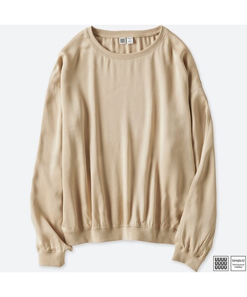 UNIQLO（ユニクロ）の「サテンTブラウス（長袖）＋E（シャツ/ブラウス・レディース・NAVY 69/BEIGE 32/OLIVE 57・L/M）」の2枚目の写真
