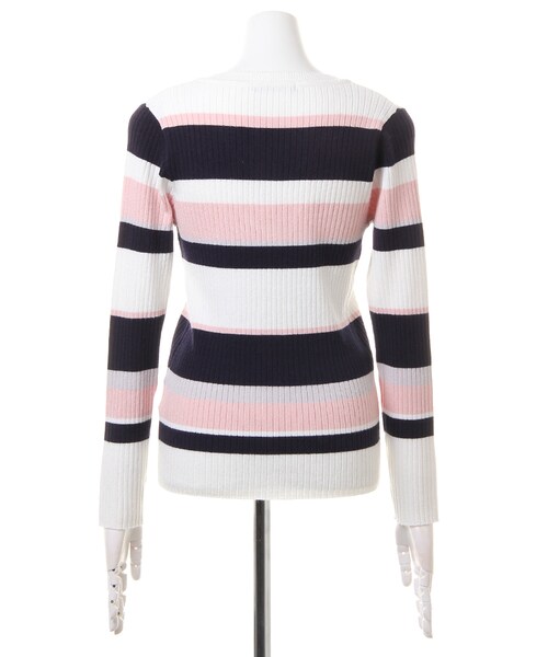INGNI(イング)の「【春の新作】【WEB先行】マルチボーダーVネックニット/B(トップス・レディース・オフホワイト/ピンク/オフホワイト/コン/オフホワイト/ラベンダー・M)」の2枚目の写真