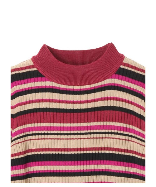 AMERICAN HOLIC（アメリカンホリック）の「・12col.モックネックリブニット（トップス・杢グレー/ブラック/ライトベージュ/グレーベージュ/イエロー/グリーン/ネイビー/パープル/マルチ/ボーダーアイボリー/ボーダーキャメル/ボーダーネイビー・F）」の4枚目の写真