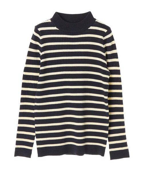 AMERICAN HOLIC（アメリカンホリック）の「・12col.モックネックリブニット（トップス・杢グレー/ブラック/ライトベージュ/グレーベージュ/イエロー/グリーン/ネイビー/パープル/マルチ/ボーダーアイボリー/ボーダーキャメル/ボーダーネイビー・F）」の18枚目の写真