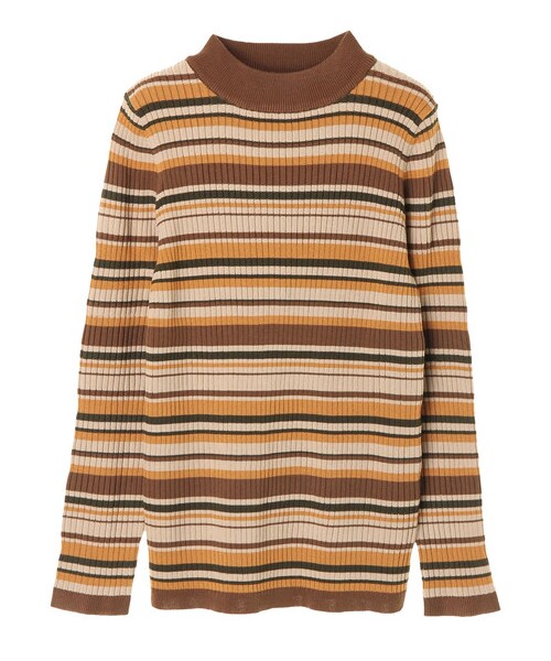 AMERICAN HOLIC（アメリカンホリック）の「・12col.モックネックリブニット（トップス・杢グレー/ブラック/ライトベージュ/グレーベージュ/イエロー/グリーン/ネイビー/パープル/マルチ/ボーダーアイボリー/ボーダーキャメル/ボーダーネイビー・F）」の17枚目の写真