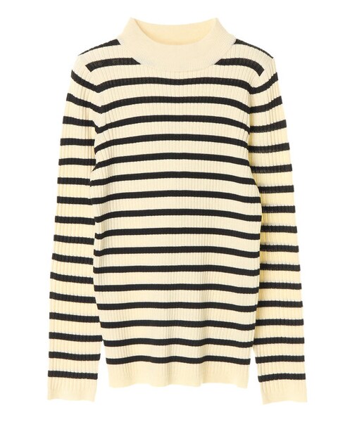 AMERICAN HOLIC（アメリカンホリック）の「・12col.モックネックリブニット（トップス・杢グレー/ブラック/ライトベージュ/グレーベージュ/イエロー/グリーン/ネイビー/パープル/マルチ/ボーダーアイボリー/ボーダーキャメル/ボーダーネイビー・F）」の16枚目の写真