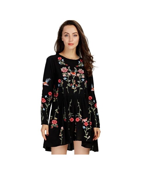 Zara ザラ の ヴィンテージ花柄刺繍ａラインワンピース 黒 大きいサイズ ワンピース Wear