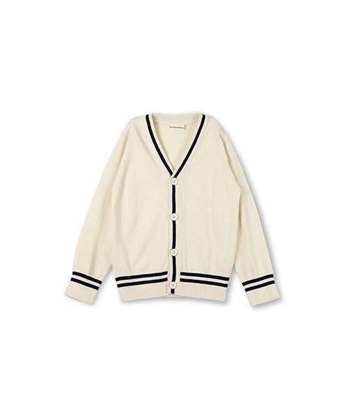 BRANSHES（ブランシェス）の「袖ライン綿ニットカーディガン（カーディガン/ボレロ・キッズ・レッド/ネイビーブルー/アイボリー・90～130）」の2枚目の写真