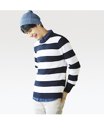 UNIQLO | コットンカシミヤアゼボーダークルーセーター（長袖）(ニット/セーター)