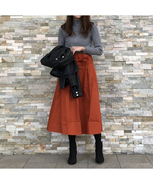 copine(コピン)の「【期間限定価格】綿ツイルサッシュベルト付きタックカラースカート【クリックポスト対象商品】(スカート・レディース・その他)」の2枚目の写真