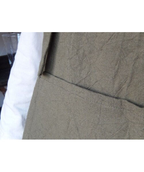 Handmade(ハンドメイド)の「COCOLO ワンピ-スエプロン(Cotton Linen : khaki)(エプロン・レディース・その他)」の4枚目の写真