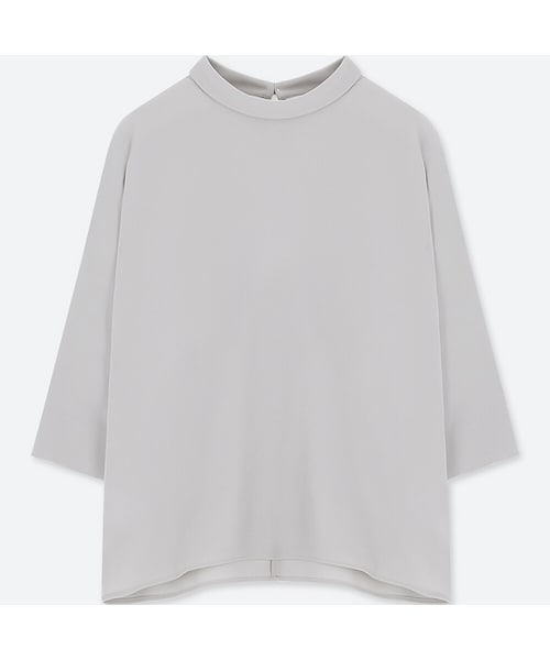 UNIQLO（ユニクロ）の「ドレープモックネックブラウス（7分袖）（シャツ/ブラウス・レディース・OFF WHITE 01/LIGHT GRAY 02/BLACK 09/PURPLE 72・XXL/3XL/S/XS/M/XL/L）」の3枚目の写真