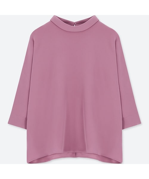 UNIQLO（ユニクロ）の「ドレープモックネックブラウス（7分袖）（シャツ/ブラウス・レディース・OFF WHITE 01/LIGHT GRAY 02/BLACK 09/PURPLE 72・XXL/3XL/S/XS/M/XL/L）」の4枚目の写真
