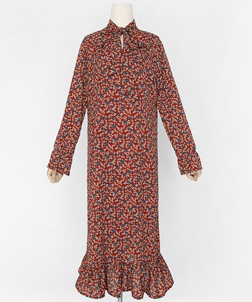 DHOLIC（ディーホリック）の「ボウタイフローラルロングワンピース（ワンピース・レディース・ブルー/レッド/ベージュ・FREE）」の3枚目の写真